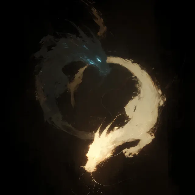 The Twin Dragons mark: a black dragon and a white dragon circling as yin and yang