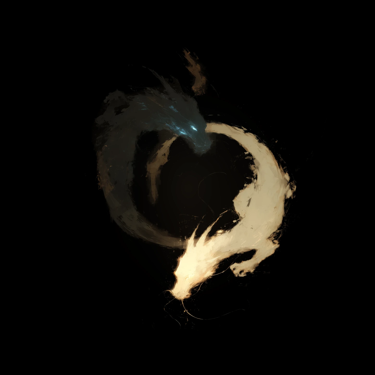 The Twin Dragons: a black dragon and a white dragon circling a pearl